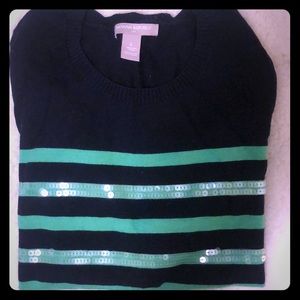 BR sweater. Navy and green with embellishments. S